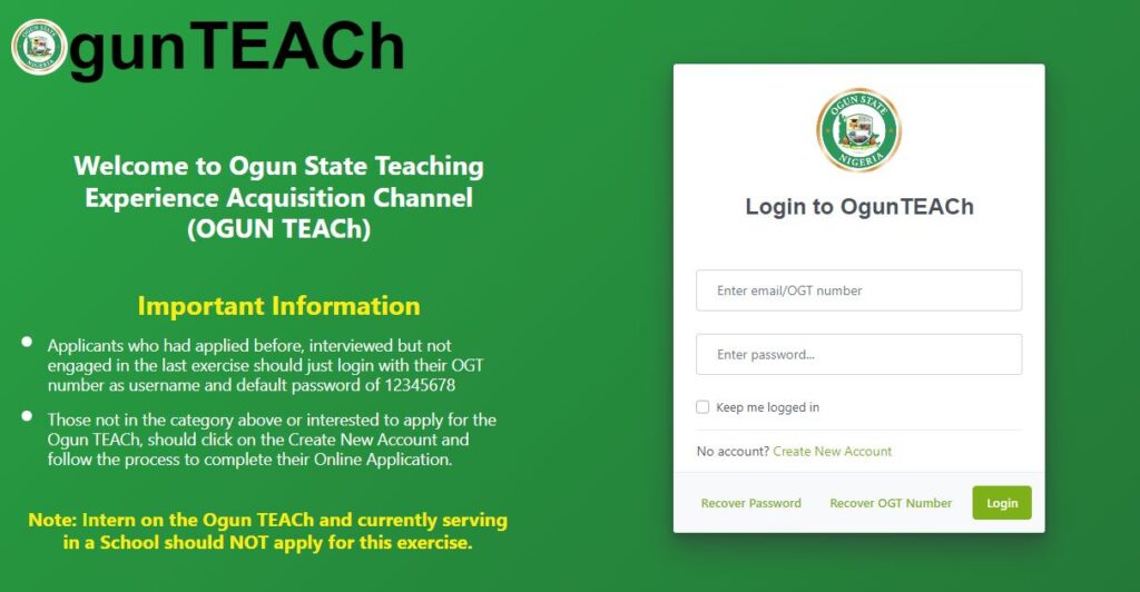 OgunTeach Teachers Recruitment 2023 Application Portal Login Update