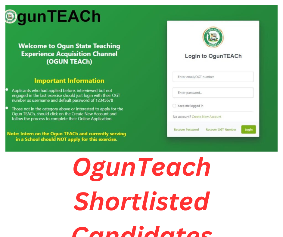 Ogun Teach Shortlisted Candidates 2024