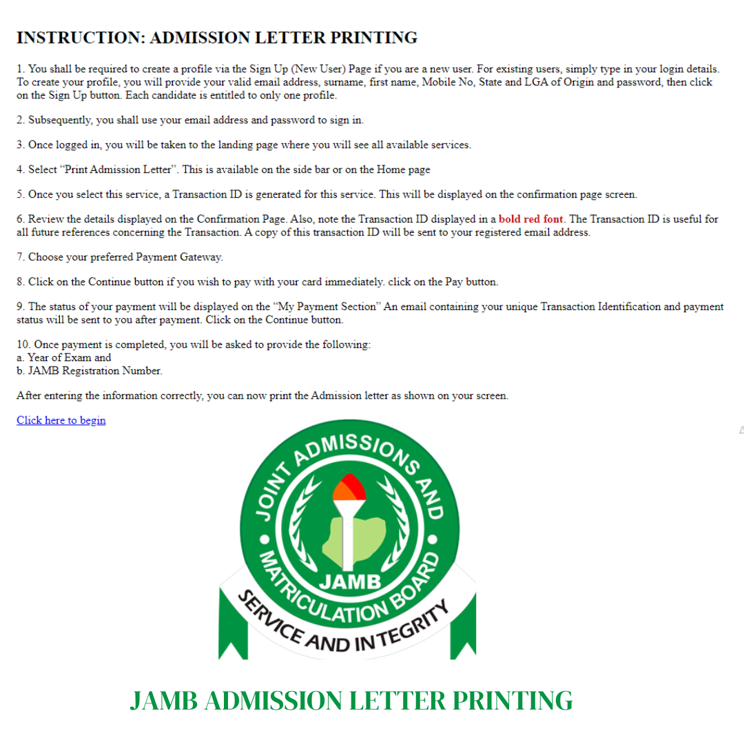JAMB Admission Letter for all Years